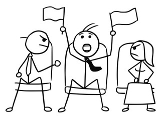 Stickman Cartoon of Man with Sport Flags in Theater or Cinema