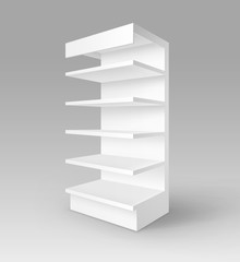 Vector White Blank Empty Exhibition Trade Stand Shop Rack with Shelves Storefront Isolated on Background