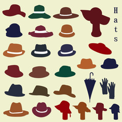 A set of colorful fashion hats