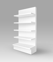 Vector White Blank Empty Exhibition Trade Stand Shop Rack with Shelves Storefront Isolated on Background