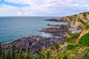 North Devon Coast near Hele Bay. During low tide. UK
