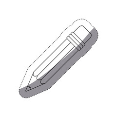 grayscale contour sticker with pencil with eraser and shadow middle vector illustration
