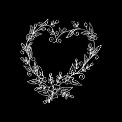 Fototapeta na wymiar Floral heart, wreath sketch for your design