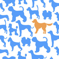 Unusual seamless pattern with dog silhouettes.  Set of  different breeds.