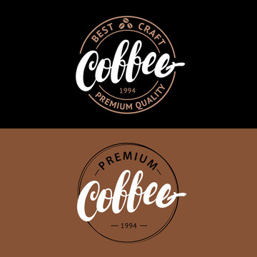 Set of Coffee hand written lettering logo, label, badge, emblem.
