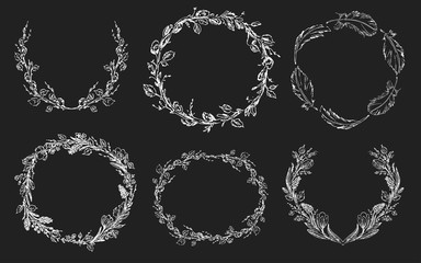 Chalk hand drawn spring flower and willow wreaths