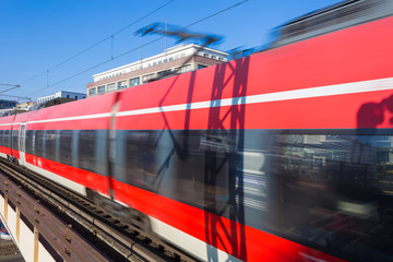 Red Train Blurred in Motion