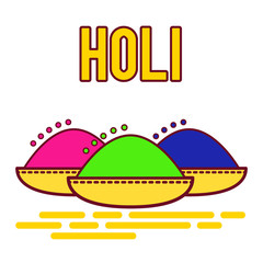 Holi festival of spring and bright colors in India. Traditional colored powder Gulal. Flat icon vector design. Usable for design greeting card, banner, invitation