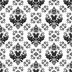Damask vector classic black and white pattern. Seamless abstract background with repeating elements. Orient background