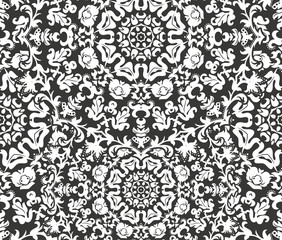 Seamless floral pattern motif coloring mandala drawn with a pen. black and white. Ethnic, fabric, motifs. Vector, abstract flower mandala. Decorative elements for design. EPS 10.