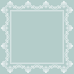 Classic vector square white frame with arabesques and orient elements. Abstract ornament with place for text. Vintage pattern