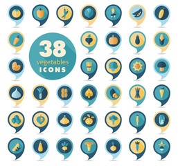 Vegetables flat retro pin map icons set