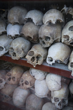 Cambodia, Phnom Penh, Killing Fields, Skulls Of Victims Of The Khmer Rouge