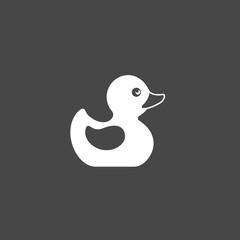 Rubber duck bath toy icon isolated on dark background. Vector illustration