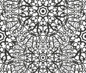 Seamless floral pattern motif coloring mandala drawn with a pen. black and white. Ethnic, fabric, motifs. Vector, abstract flower mandala. Decorative elements for design. EPS 10.