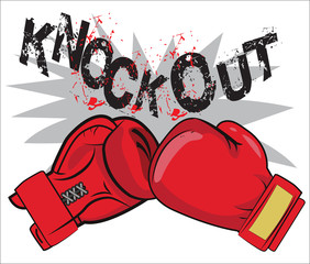Boxing Gloves And Text "Knock Out". Boxing Emblem Label Badge T-Shirt Design Boxing Fight Theme. Boxing Gloves For Man. Boxing Gloves Drawing.
