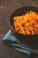 Asian korean carrot salad with spices and garlic