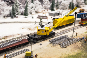 Model of building train with crane