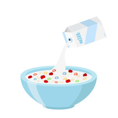 Cereal rings with cherry, milk in oatmeal breakfast. Organic muesli.