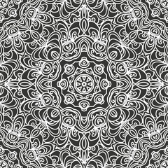 Seamless floral pattern motif coloring mandala drawn with a pen. black and white. Ethnic, fabric, motifs. Vector, abstract flower mandala. Decorative elements for design. EPS 10.