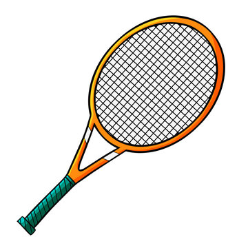 Funny orange tennis racket with green grip - vector.