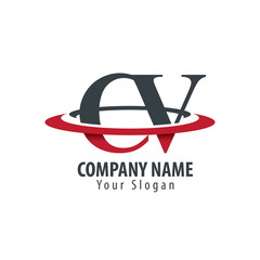 Initial Letter CV With Overlapping Swoosh Circle Logo