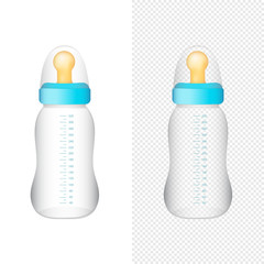 Blue baby bottle. Realistic vector icon.