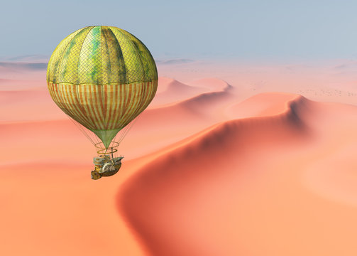 Fantasie Heißluftballon über einer Sandwüste