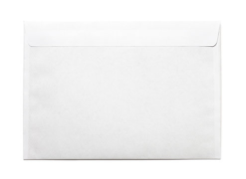 Simple blank white envelope isolated, rear view