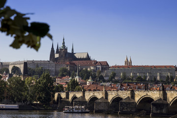 Prague castle and Charles Bridge with river Vlatva