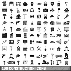 100 construction icons set in simple style