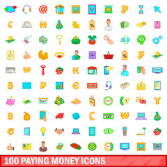 100 paying money icons set, cartoon style
