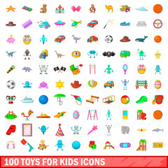 100 toys for kids icons set, cartoon style