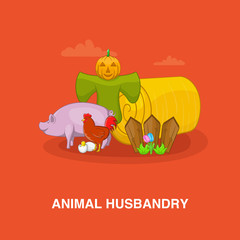 Animal husbandry concept, cartoon style