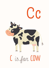 C is for Cow. ABC Kids Wall Art. Farm Alphabet Card.