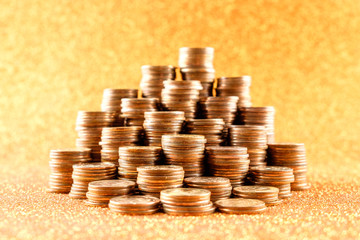 Stacks of old golden coins