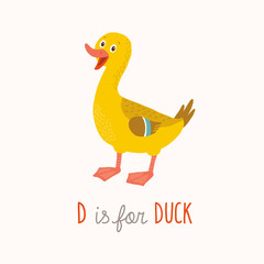D is for Duck. Cartoon clipart eps 10 illustration isolated on white.