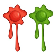 Red and green slime spot icon, cartoon style