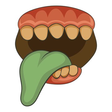 Open zombie mouth with tongue icon, cartoon style