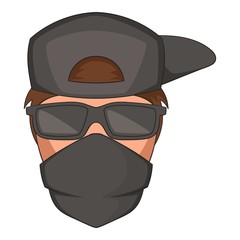 Man in black glasses and scarf on his face icon