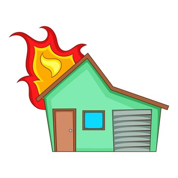 House on fire icon, cartoon style