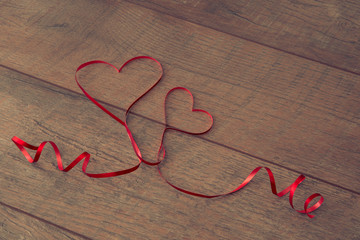 Valentines day background. Valentines day table place setting. Wooden table with copy space