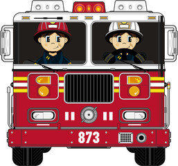 Cartoon Firefighter in Fire Truck