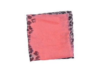 Scarf isolated on white backgroun. pink shawl in a black spot, folded