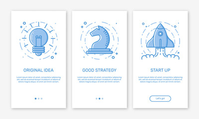 Vector Illustration of onboarding app screens concept business start up application for mobile apps in line style.