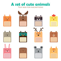 Set of animals in the form of a notepad sheet, vector illustration on a white