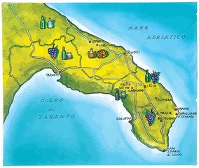 Geographic map of the local gastronomy of Puglia region