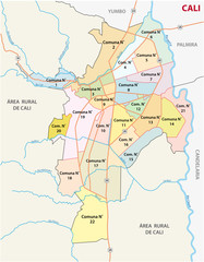 Administrative, political and road map of the Colombian city of Cali