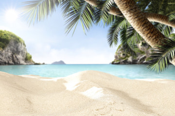 Naklejka na ściany i meble summer sand on beach and landscape of sea 