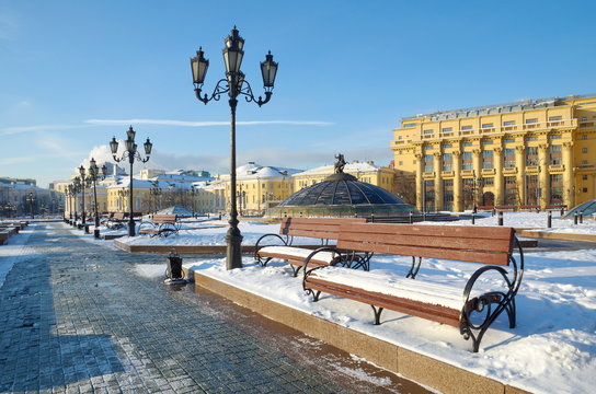 Moscow, Russia - December 16, 2016: Winter view of the Manege square